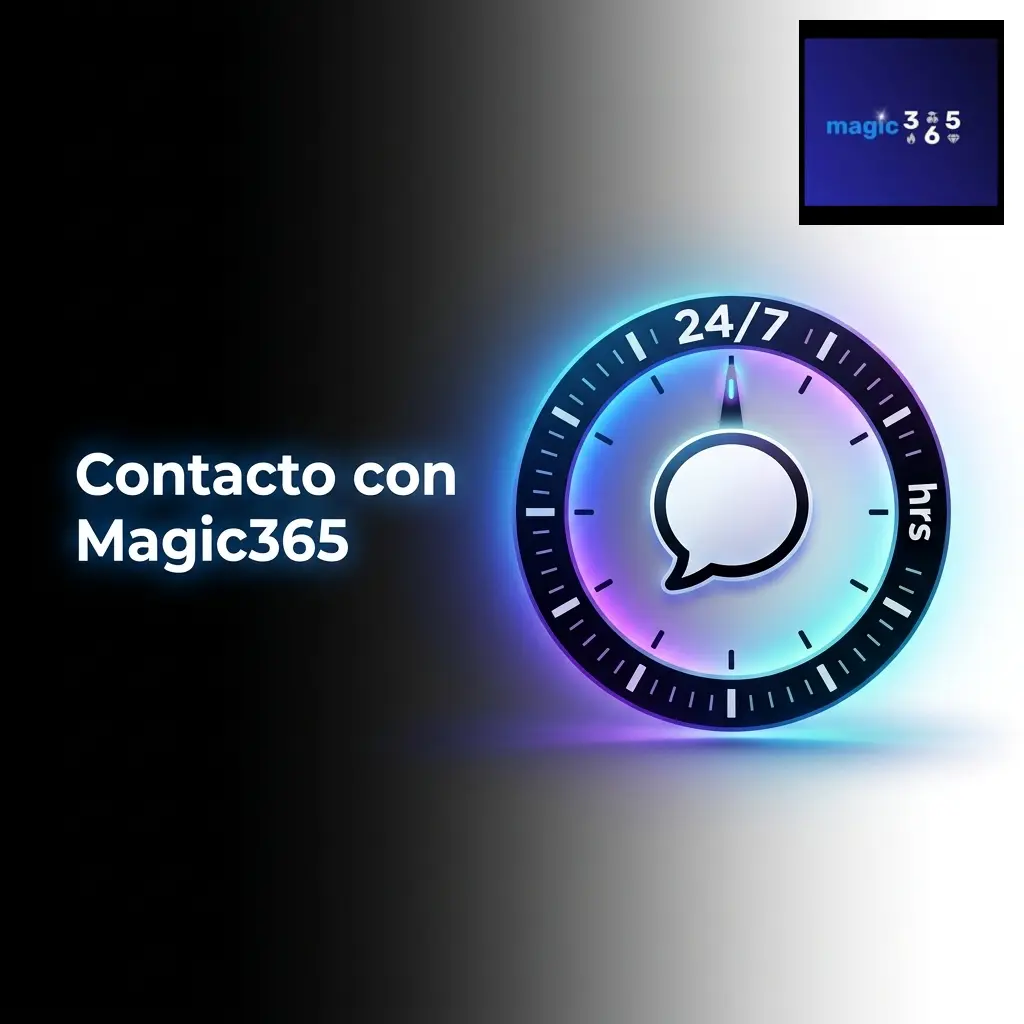 Soporte Magic365 disponible 24/7 por chat, email y formulario para consultas de cuenta y plataforma